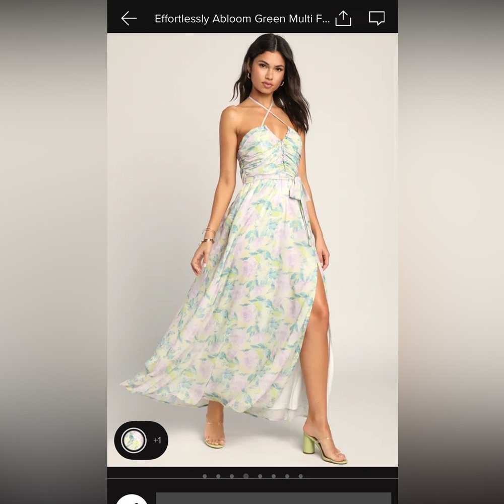Lulus green multi floral halter maxi